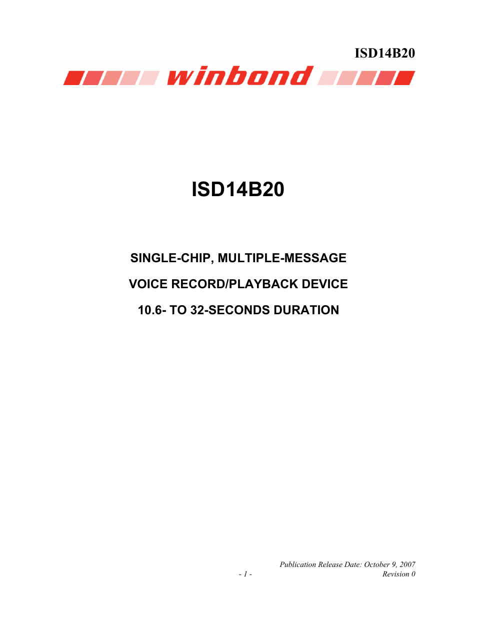 Rainbow Electronics ISD14B20 User Manual | 24 pages