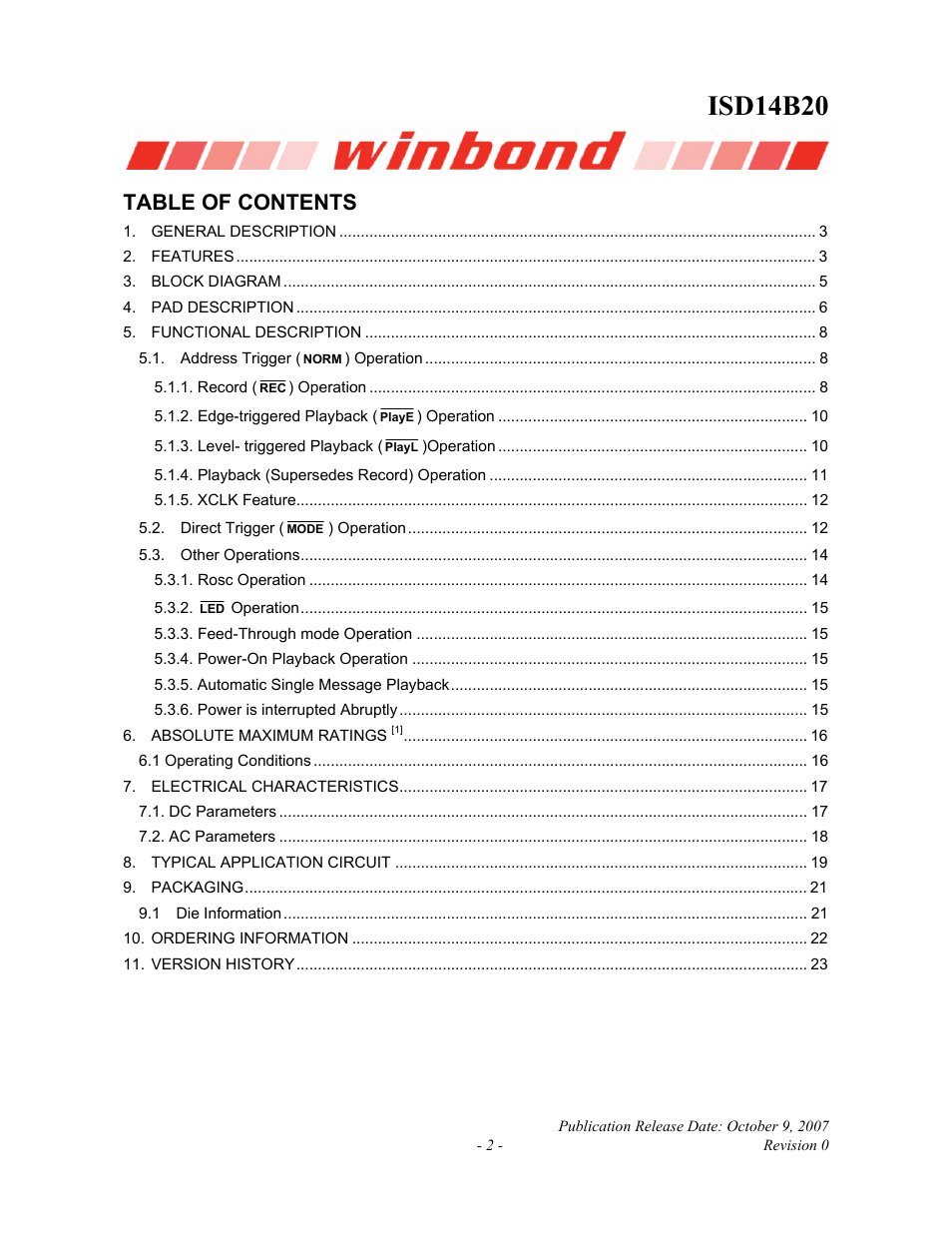 Rainbow Electronics ISD14B20 User Manual | Page 2 / 24