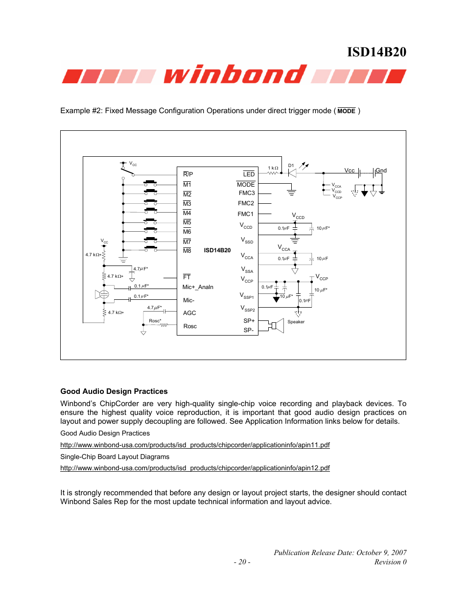 Good audio design practices, Isd14b20 | Rainbow Electronics ISD14B20 User Manual | Page 20 / 24