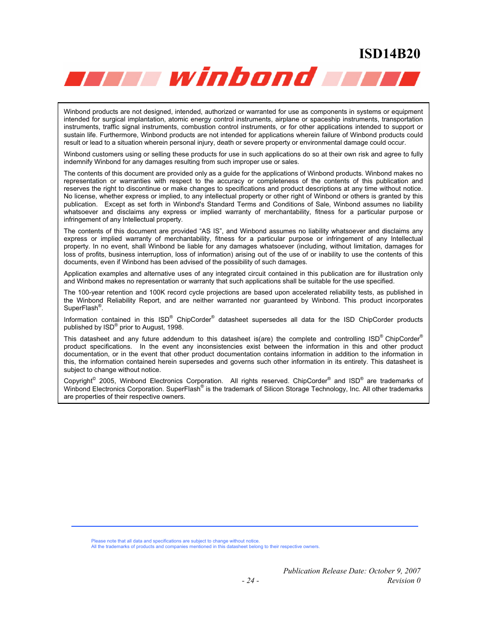 Isd14b20 | Rainbow Electronics ISD14B20 User Manual | Page 24 / 24