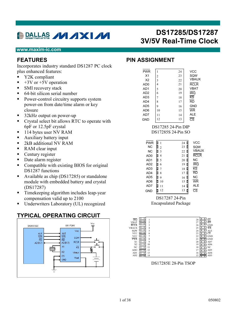 Rainbow Electronics DS17287 User Manual | 38 pages