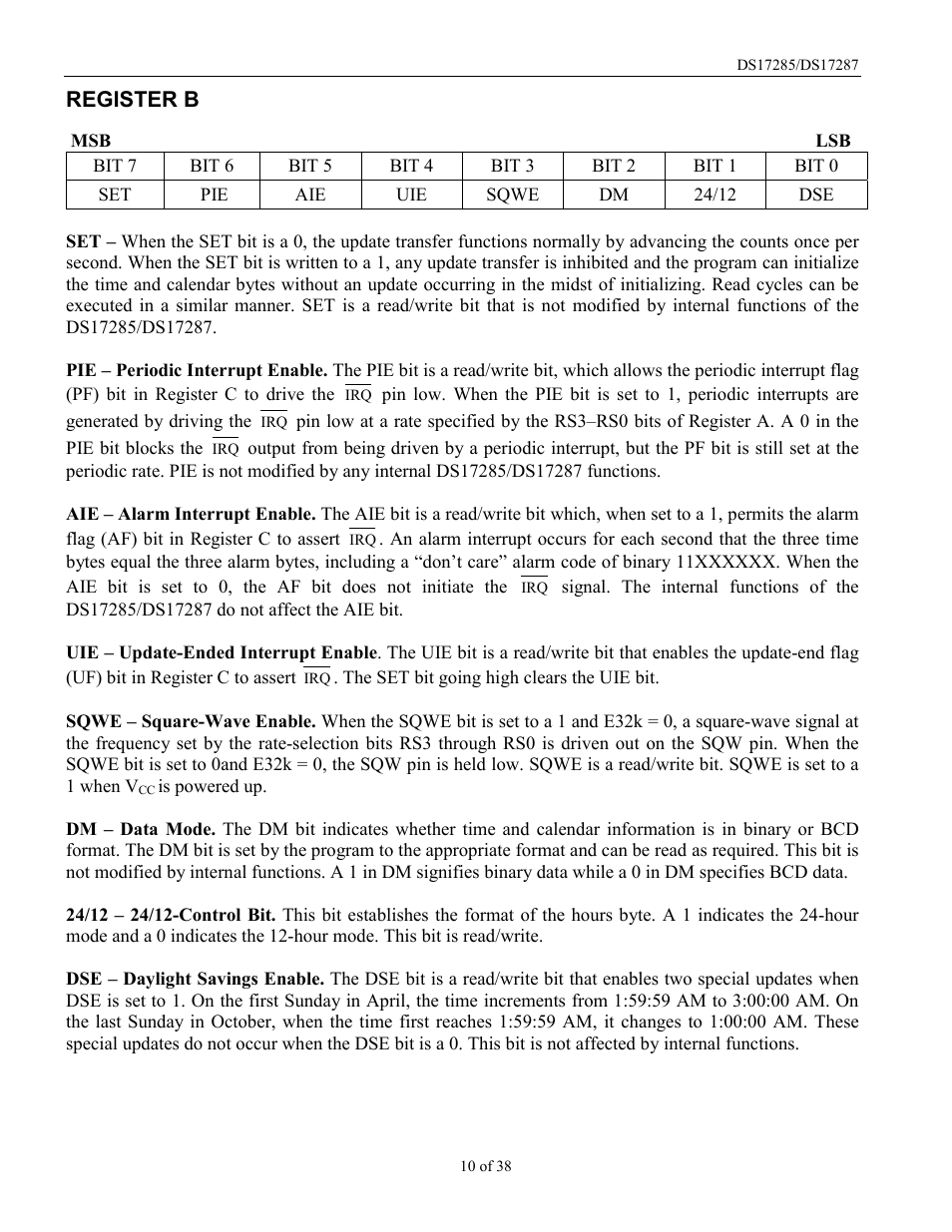 Register b | Rainbow Electronics DS17287 User Manual | Page 10 / 38