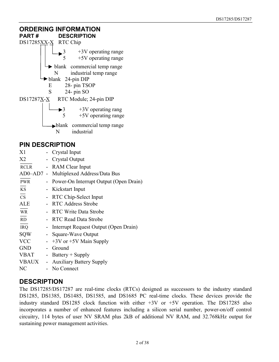 Rainbow Electronics DS17287 User Manual | Page 2 / 38