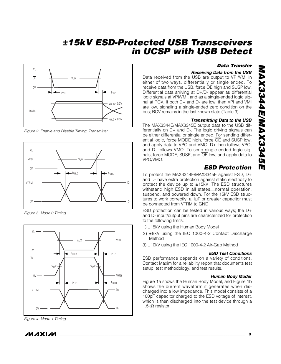 Esd protection, Data transfer | Rainbow Electronics MAX3345E User Manual | Page 9 / 15