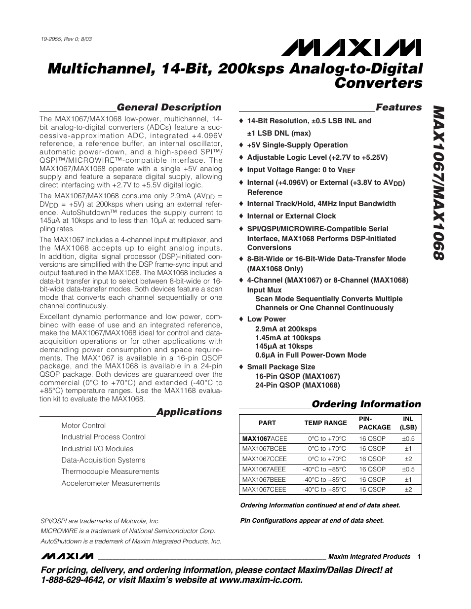 Rainbow Electronics MAX1068 User Manual | 30 pages