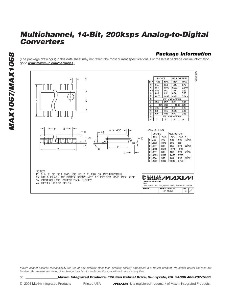 Package information | Rainbow Electronics MAX1068 User Manual | Page 30 / 30