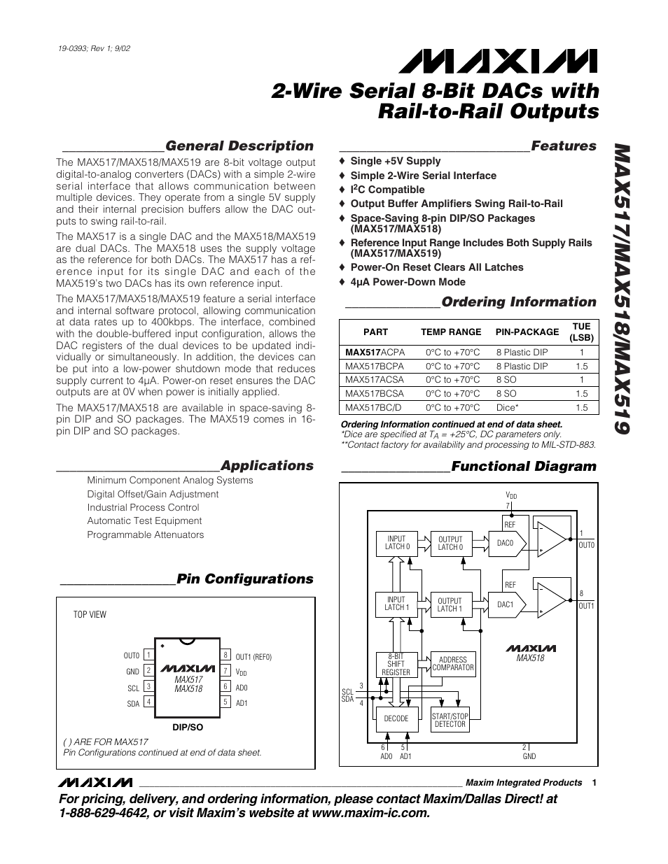 Rainbow Electronics MAX518 User Manual | 16 pages