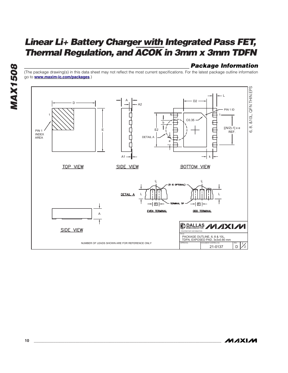 Acok, Package information | Rainbow Electronics MAX1508 User Manual | Page 10 / 11