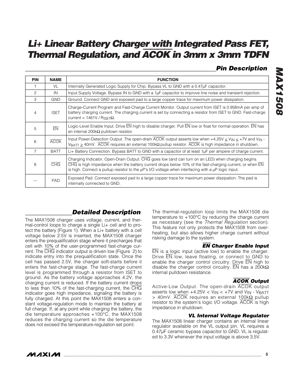 Acok, Pin description, Detailed description | Rainbow Electronics MAX1508 User Manual | Page 5 / 11