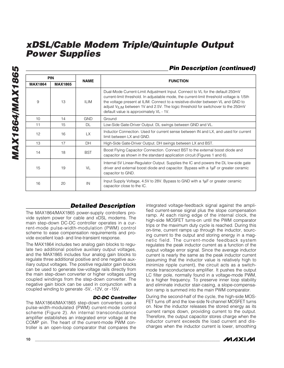 Detailed description, Pin description (continued) | Rainbow Electronics MAX1865 User Manual | Page 10 / 25