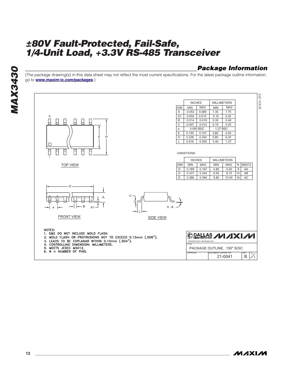 Package information, 0041 b | Rainbow Electronics MAX3430 User Manual | Page 12 / 13