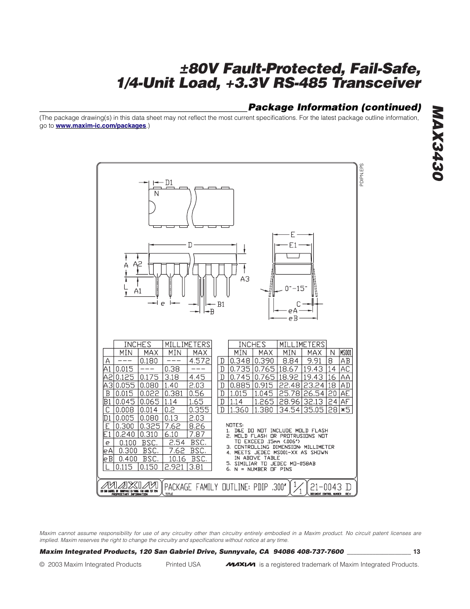 Rainbow Electronics MAX3430 User Manual | Page 13 / 13