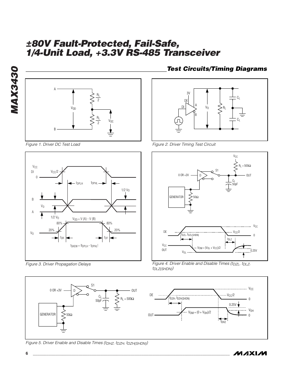 Test circuits/timing diagrams | Rainbow Electronics MAX3430 User Manual | Page 6 / 13