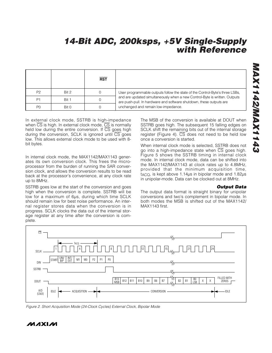 Table 2. user-programmable outputs, Output data | Rainbow Electronics MAX1143 User Manual | Page 11 / 20