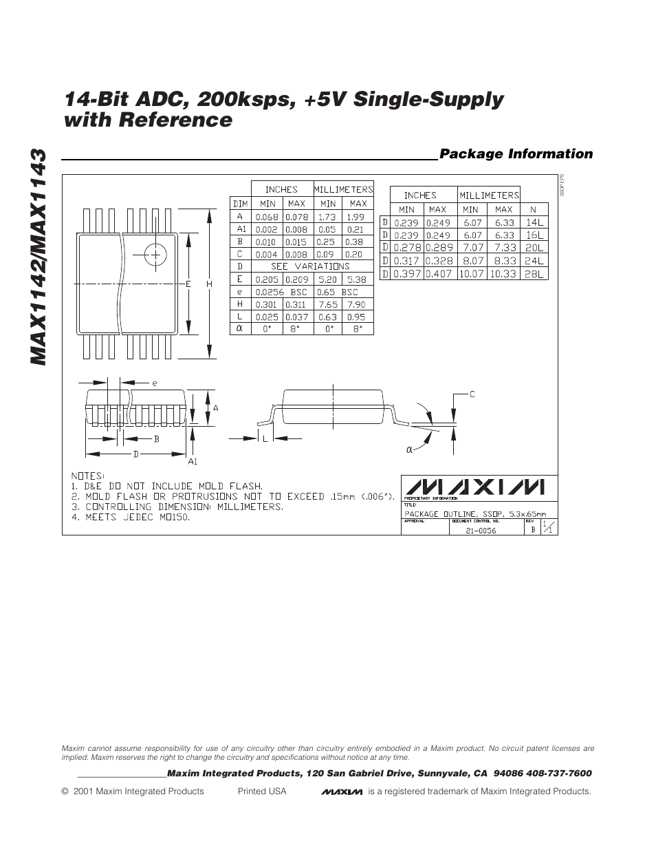 Rainbow Electronics MAX1143 User Manual | Page 20 / 20