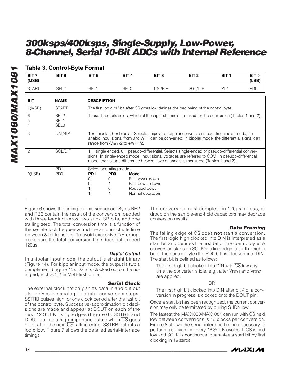 Table 3. control-byte format | Rainbow Electronics MAX1081 User Manual | Page 14 / 24