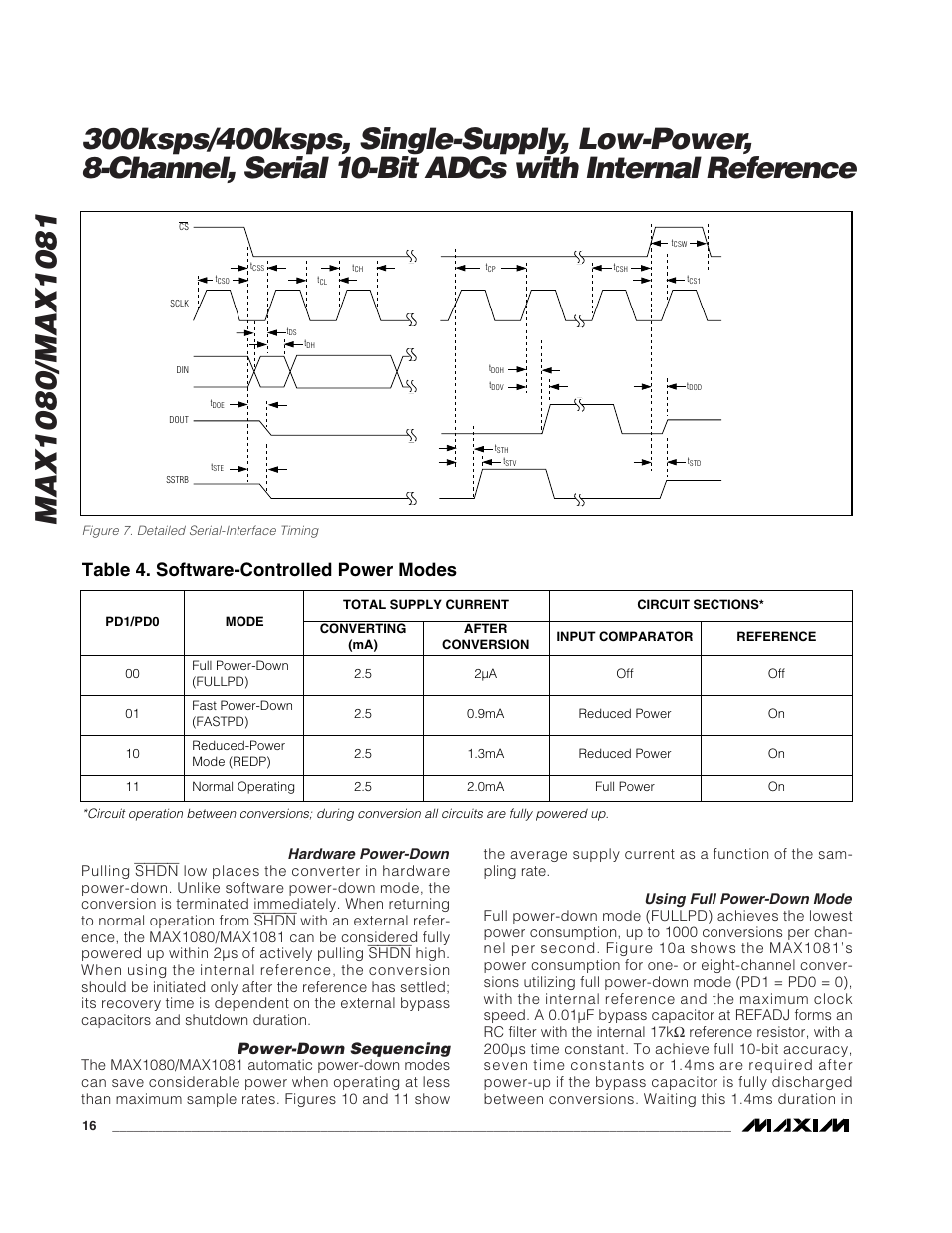 Table 4. software-controlled power modes, Power-down sequencing | Rainbow Electronics MAX1081 User Manual | Page 16 / 24