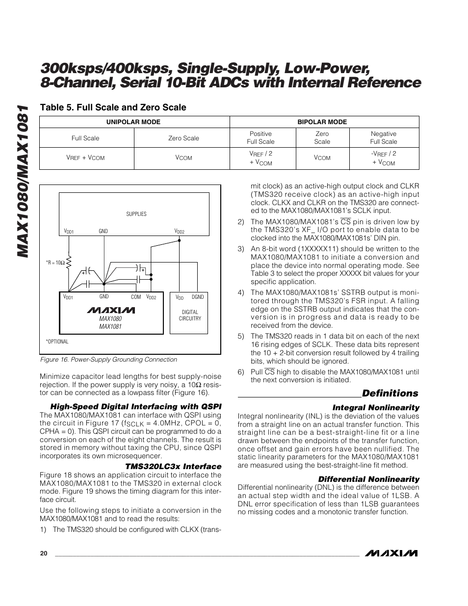 Definitions, Table 5. full scale and zero scale | Rainbow Electronics MAX1081 User Manual | Page 20 / 24
