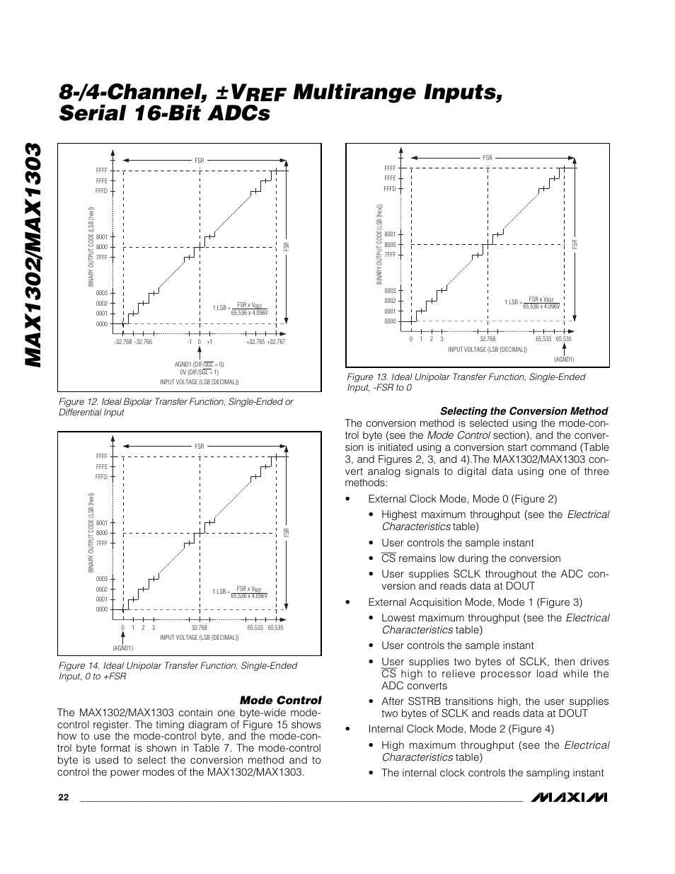 /4-channel, ±v, Multirange inputs, serial 16-bit adcs, Mode control | Rainbow Electronics MAX1303 User Manual | Page 22 / 31