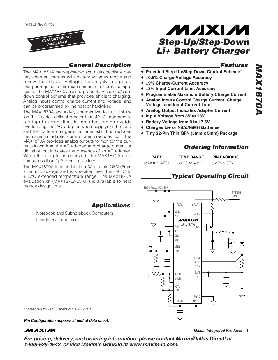 Rainbow Electronics MAX1870A User Manual | 32 pages