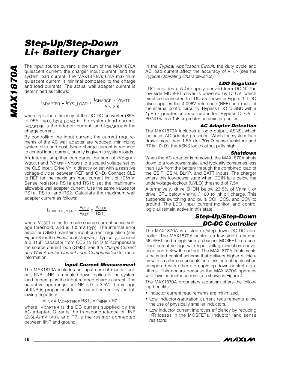 Max1870a step-up/step-down li+ battery charger, Step-up/step-down dc-dc controller | Rainbow Electronics MAX1870A User Manual | Page 18 / 32