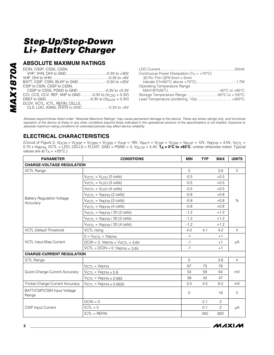 Max1870a step-up/step-down li+ battery charger | Rainbow Electronics MAX1870A User Manual | Page 2 / 32