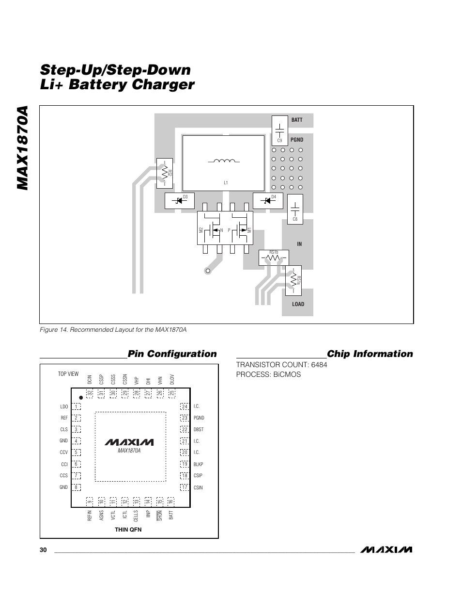Max1870a step-up/step-down li+ battery charger, Pin configuration, Chip information | Rainbow Electronics MAX1870A User Manual | Page 30 / 32