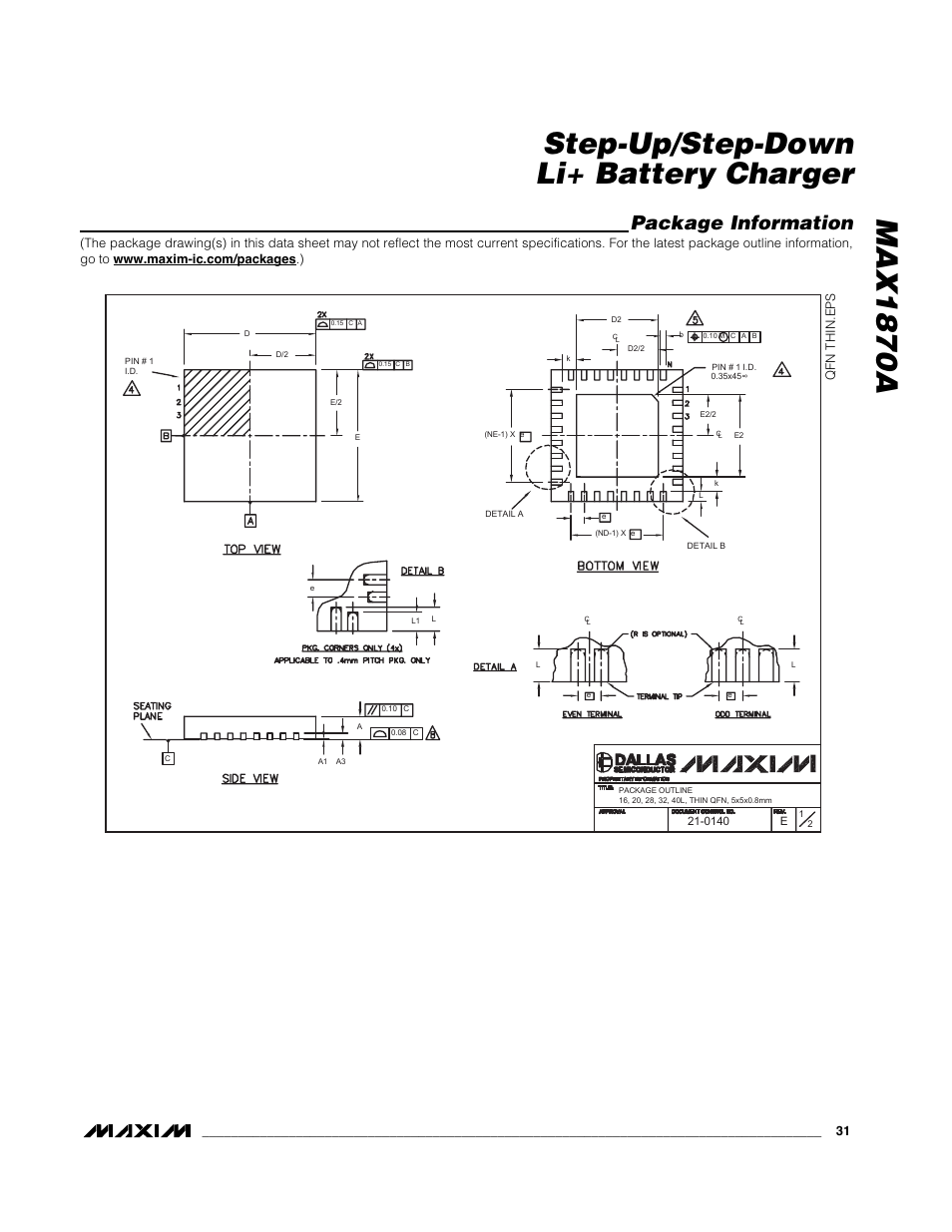 Max1870a step-up/step-down li+ battery charger, Package information | Rainbow Electronics MAX1870A User Manual | Page 31 / 32