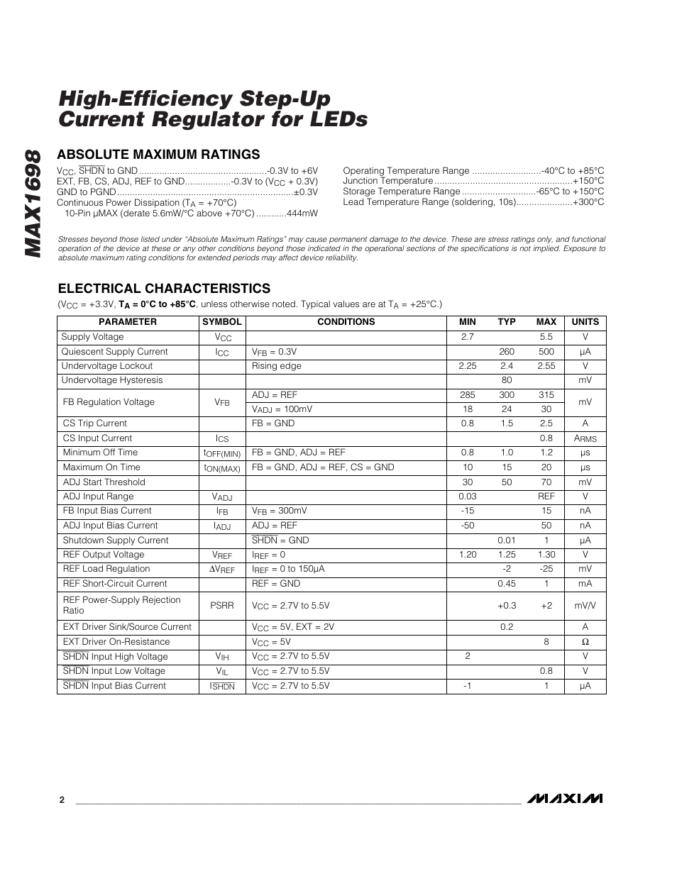 Rainbow Electronics MAX1698 User Manual | Page 2 / 8