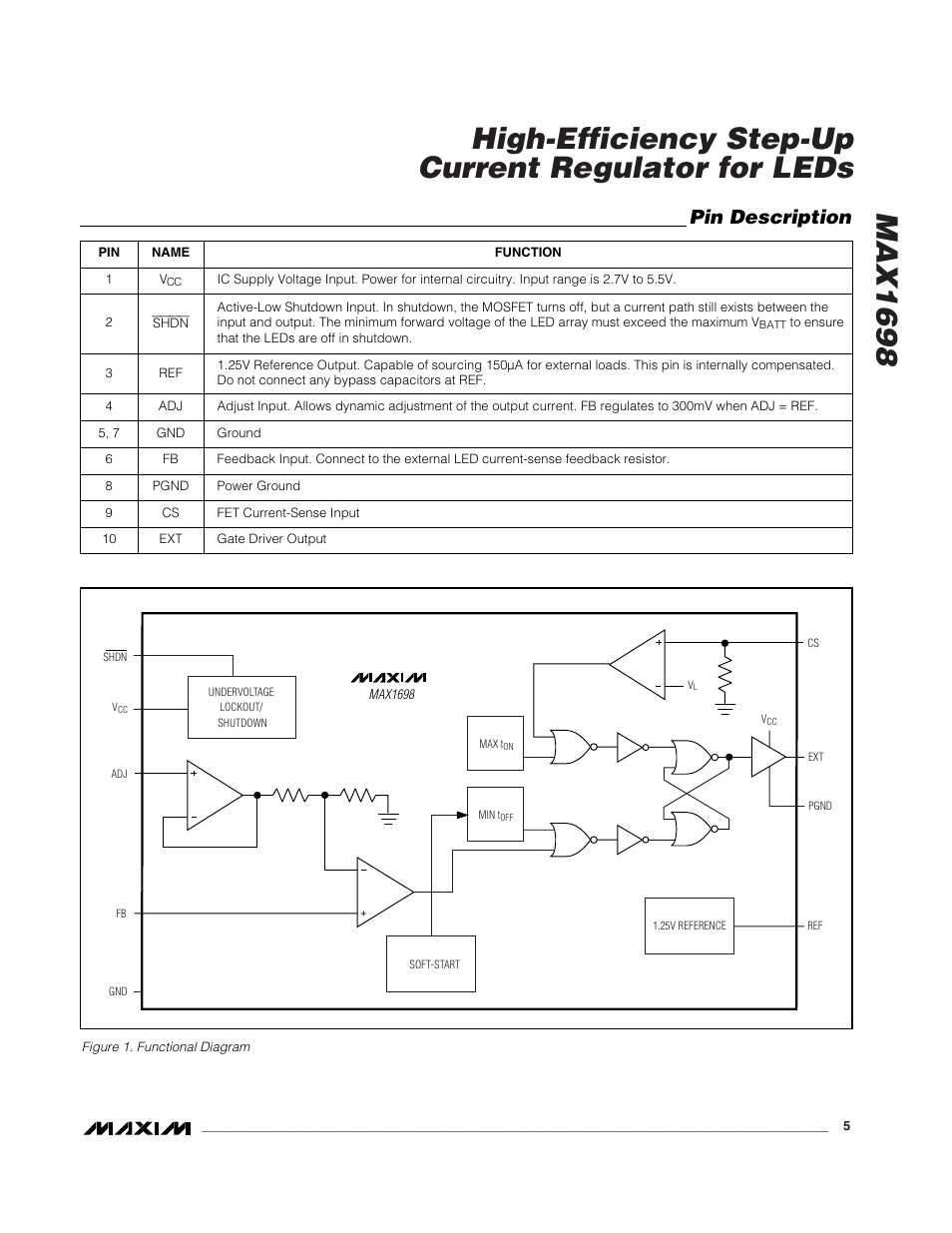 Pin description | Rainbow Electronics MAX1698 User Manual | Page 5 / 8