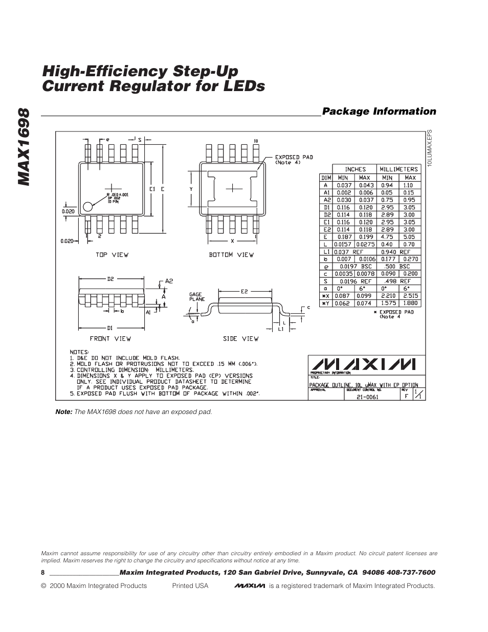 Rainbow Electronics MAX1698 User Manual | Page 8 / 8