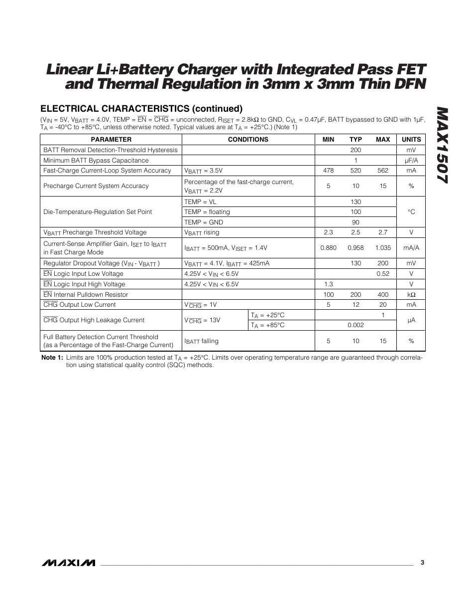 Electrical characteristics (continued) | Rainbow Electronics MAX1507 User Manual | Page 3 / 12