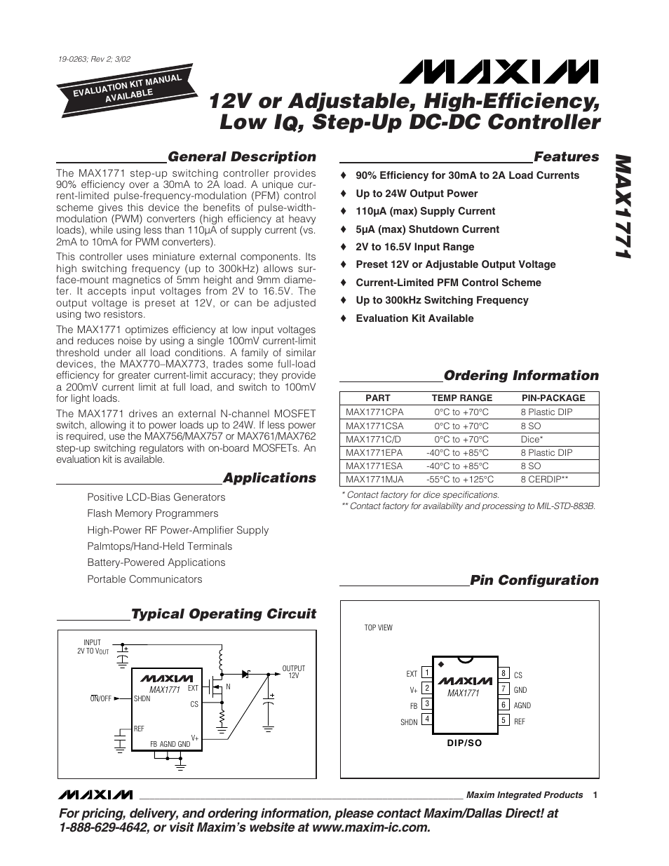 Rainbow Electronics MAX1771 User Manual | 16 pages