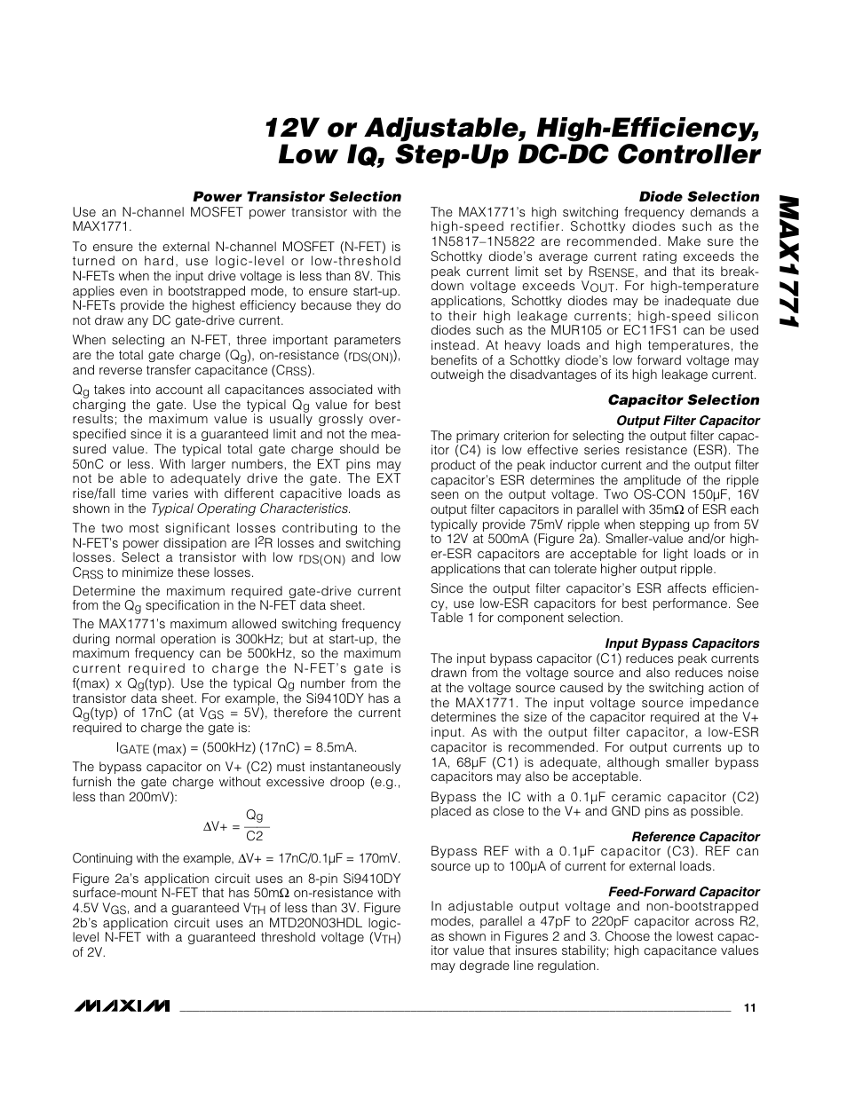 Step-up dc-dc controller | Rainbow Electronics MAX1771 User Manual | Page 11 / 16
