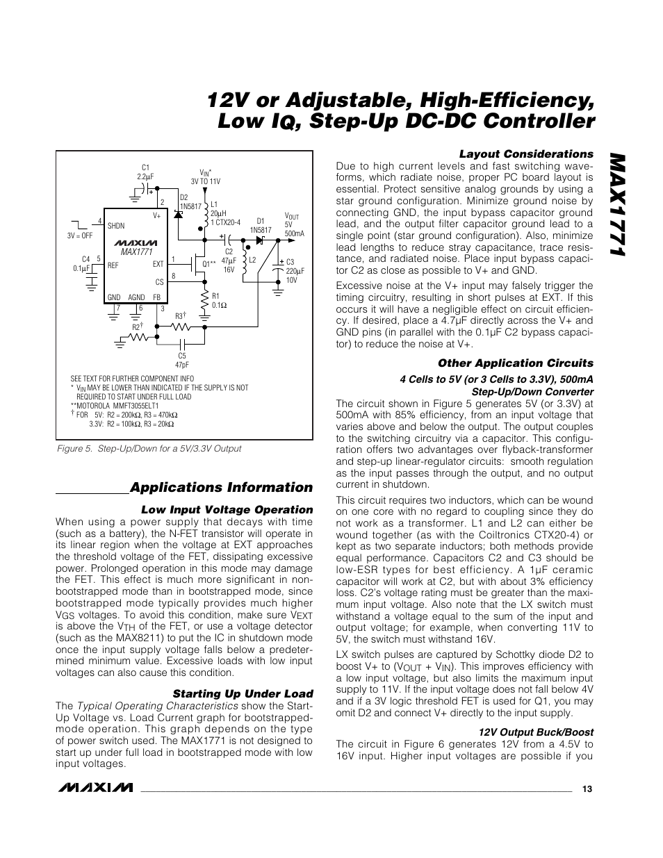 Step-up dc-dc controller, Applications information | Rainbow Electronics MAX1771 User Manual | Page 13 / 16