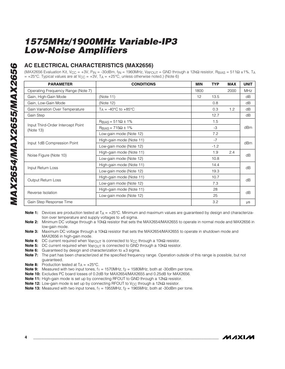 Ac electrical characteristics (max2656) | Rainbow Electronics MAX2656 User Manual | Page 4 / 14