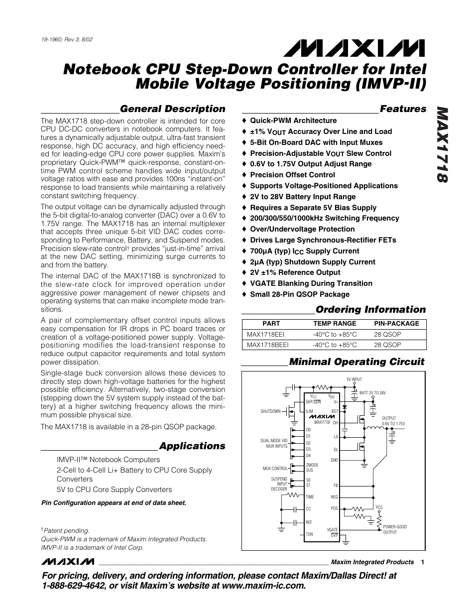 Rainbow Electronics MAX1718 User Manual | 35 pages