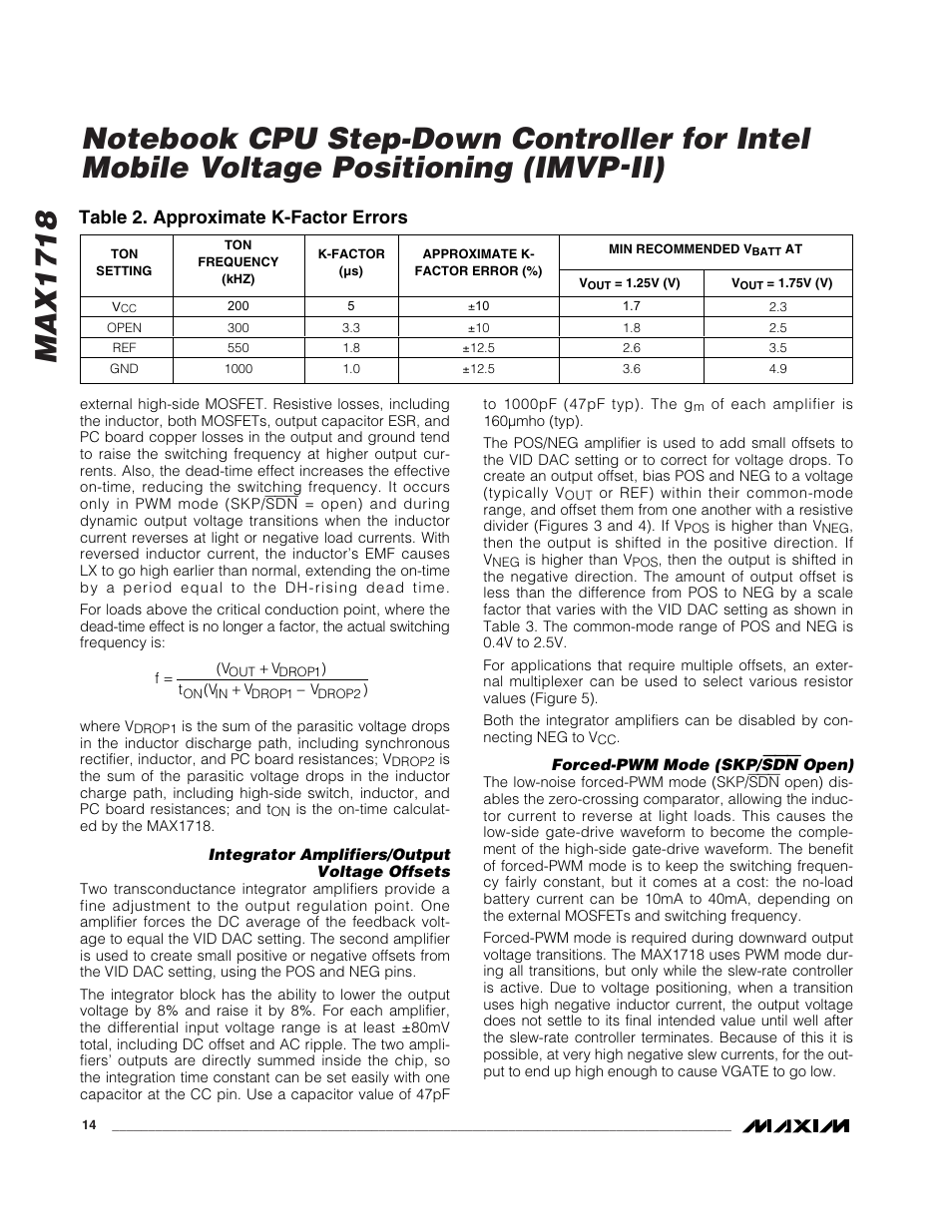 Table 2. approximate k-factor errors | Rainbow Electronics MAX1718 User Manual | Page 14 / 35