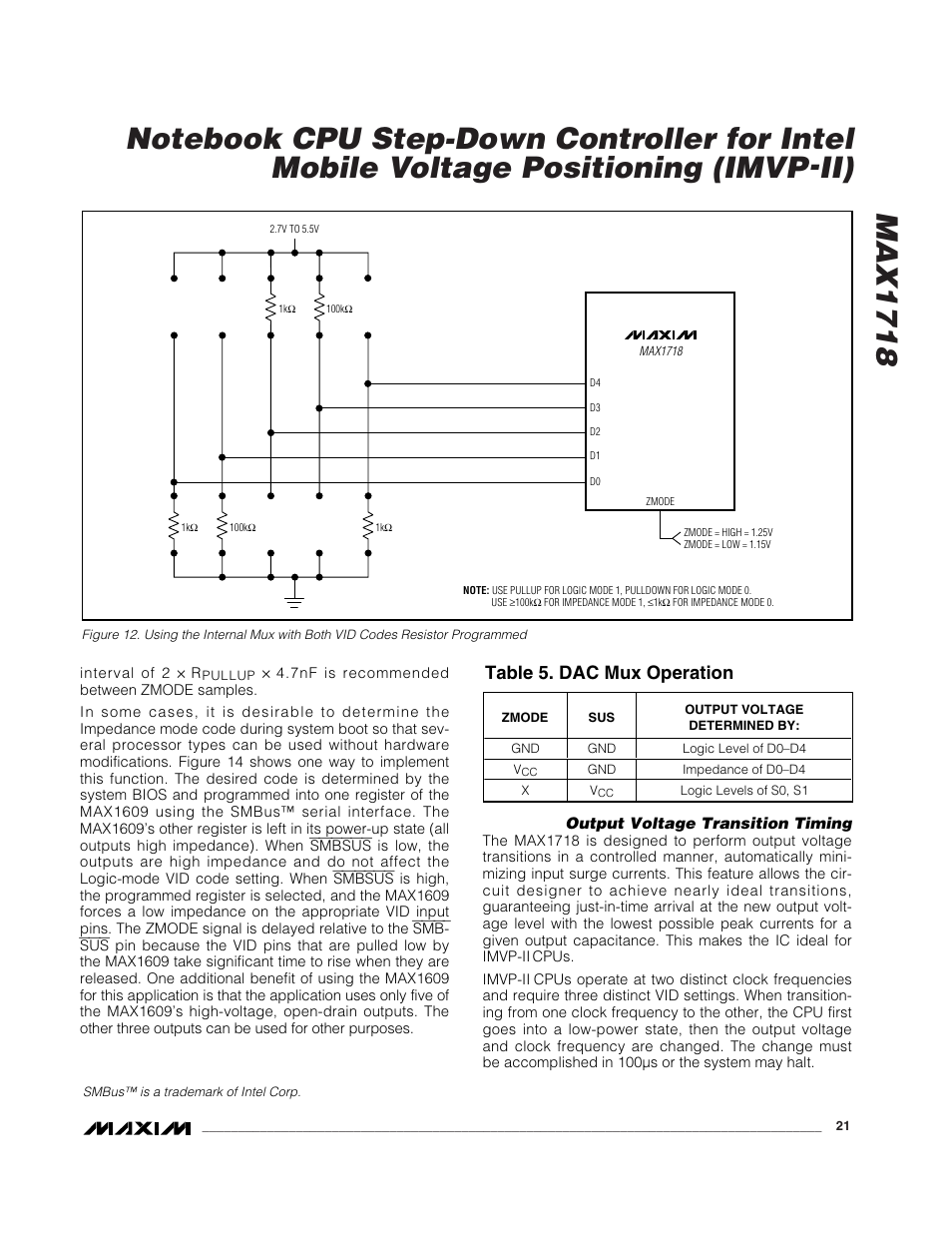 Table 5. dac mux operation | Rainbow Electronics MAX1718 User Manual | Page 21 / 35