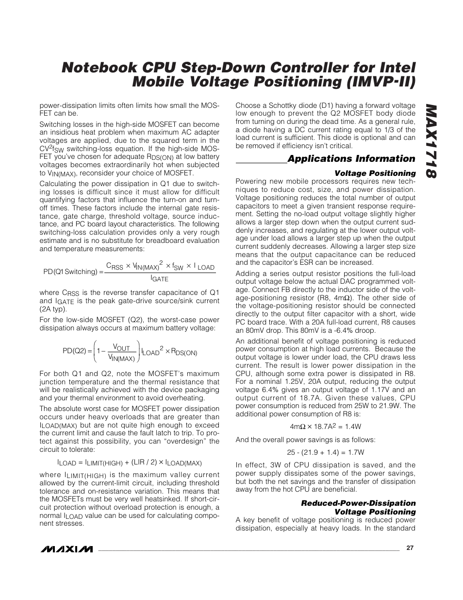 Applications information | Rainbow Electronics MAX1718 User Manual | Page 27 / 35