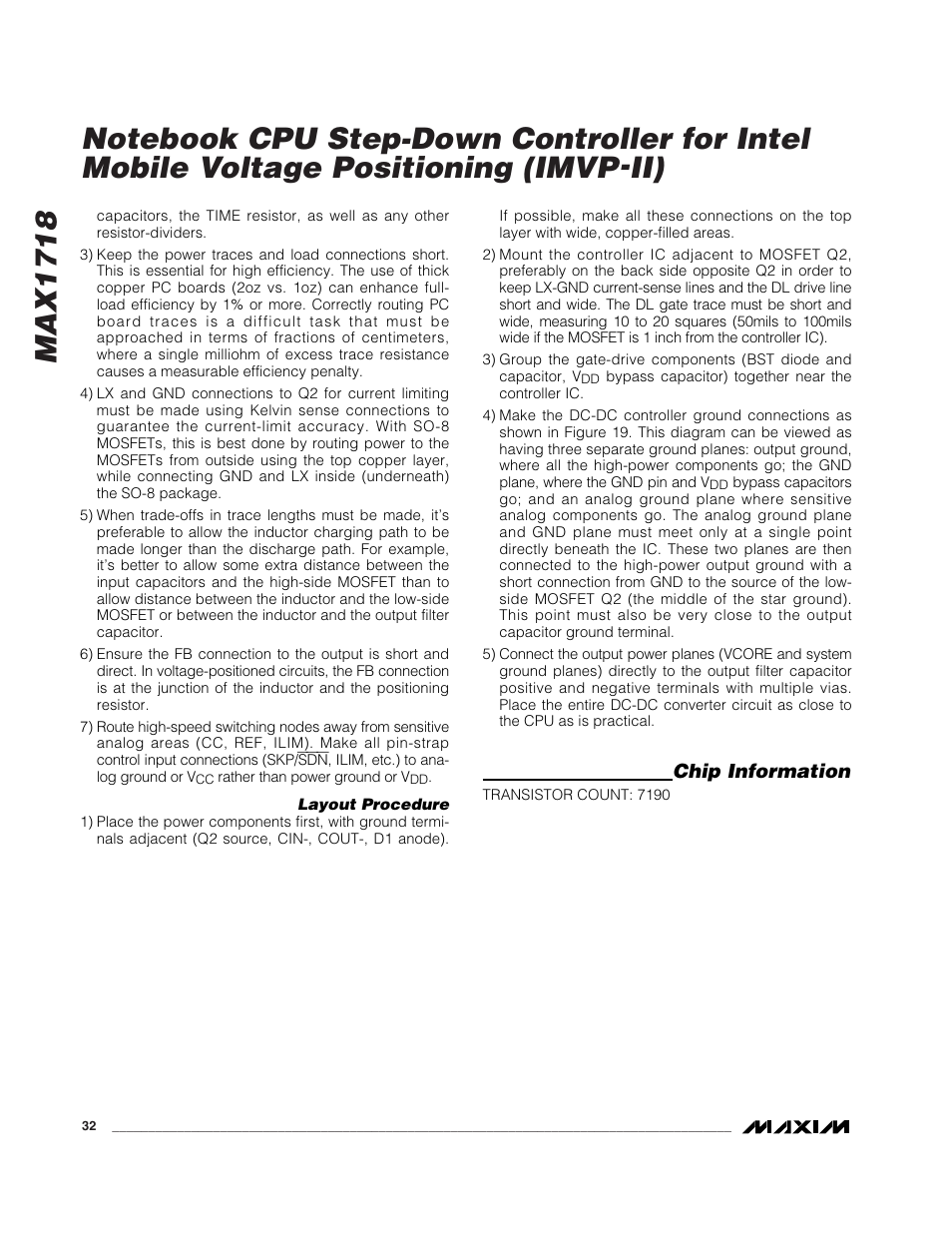 Chip information | Rainbow Electronics MAX1718 User Manual | Page 32 / 35
