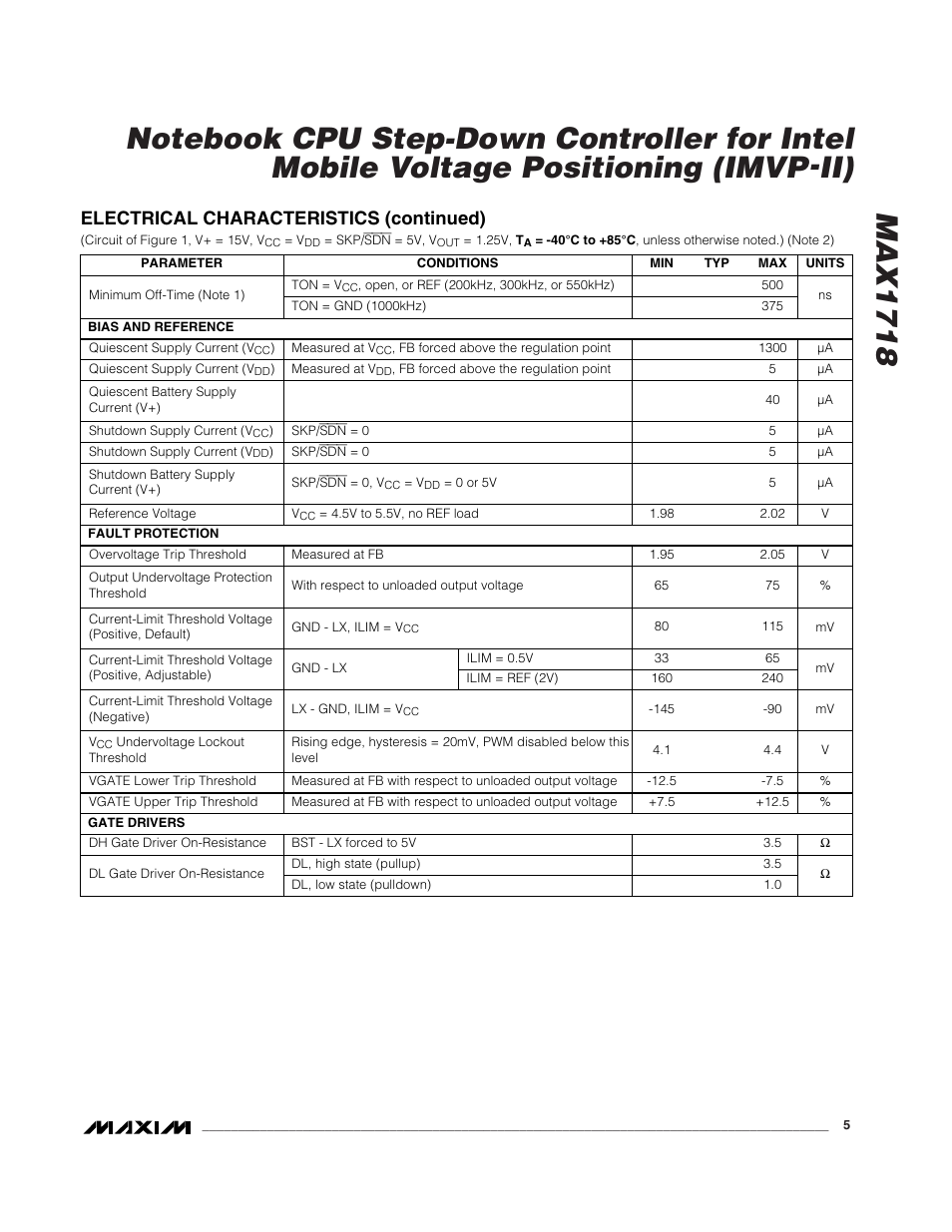 Electrical characteristics (continued) | Rainbow Electronics MAX1718 User Manual | Page 5 / 35