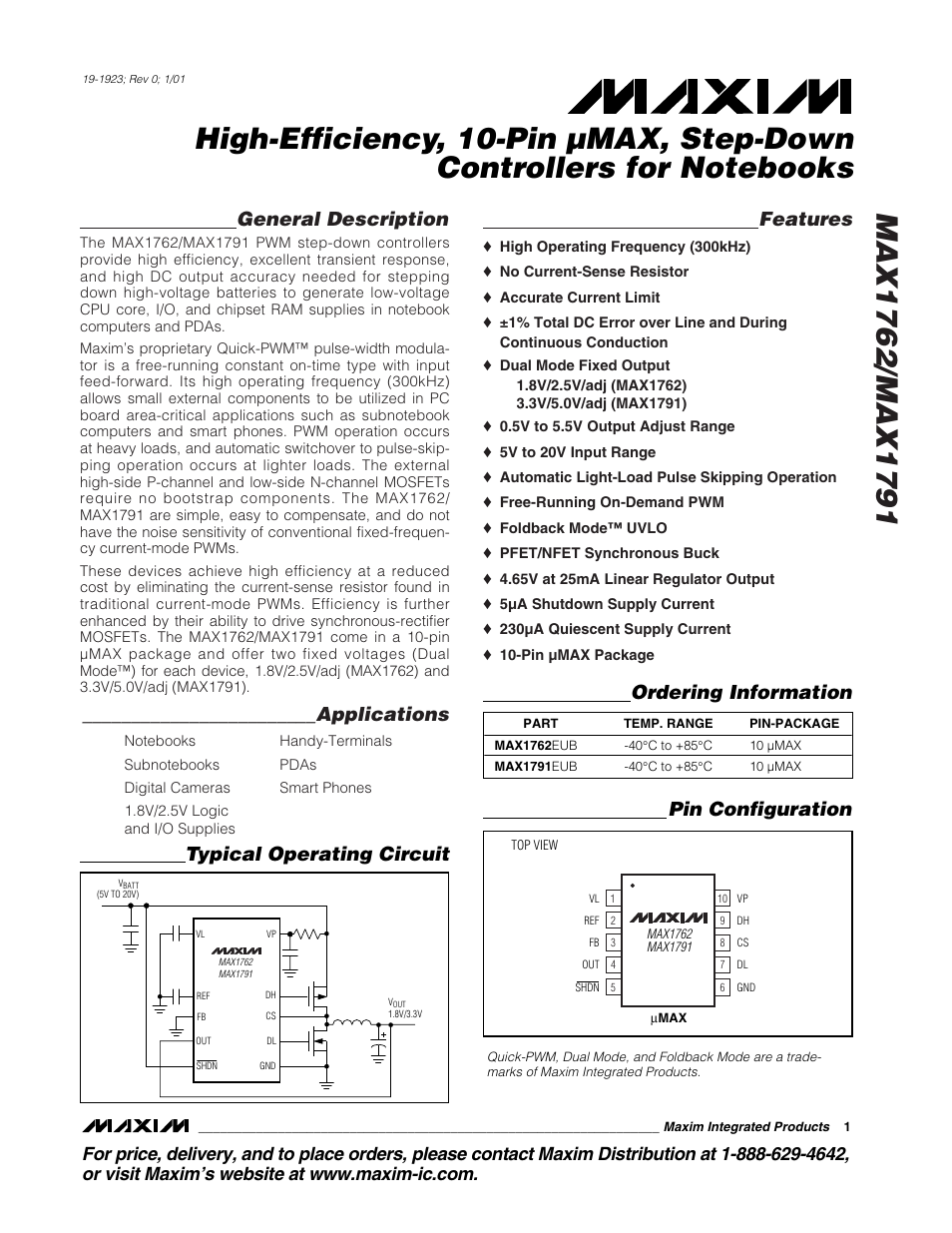 Rainbow Electronics MAX1791 User Manual | 20 pages