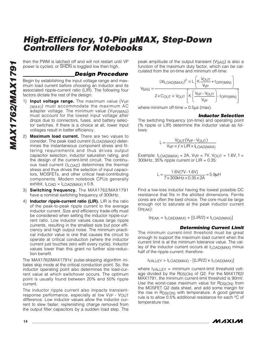 Design procedure | Rainbow Electronics MAX1791 User Manual | Page 14 / 20