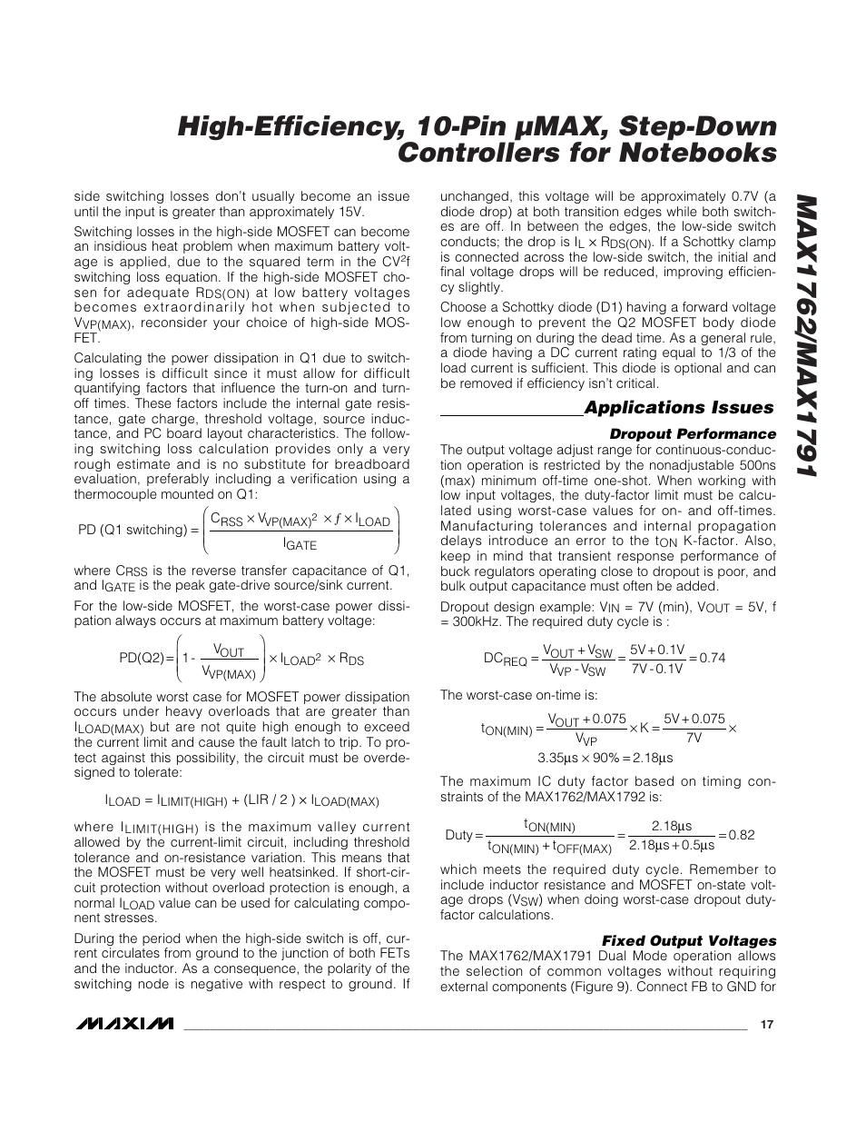 Applications issues | Rainbow Electronics MAX1791 User Manual | Page 17 / 20