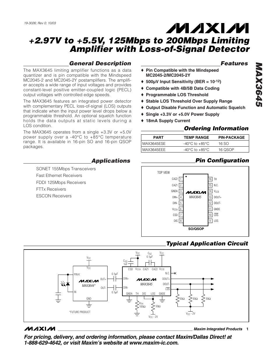 Rainbow Electronics MAX3645 User Manual | 10 pages