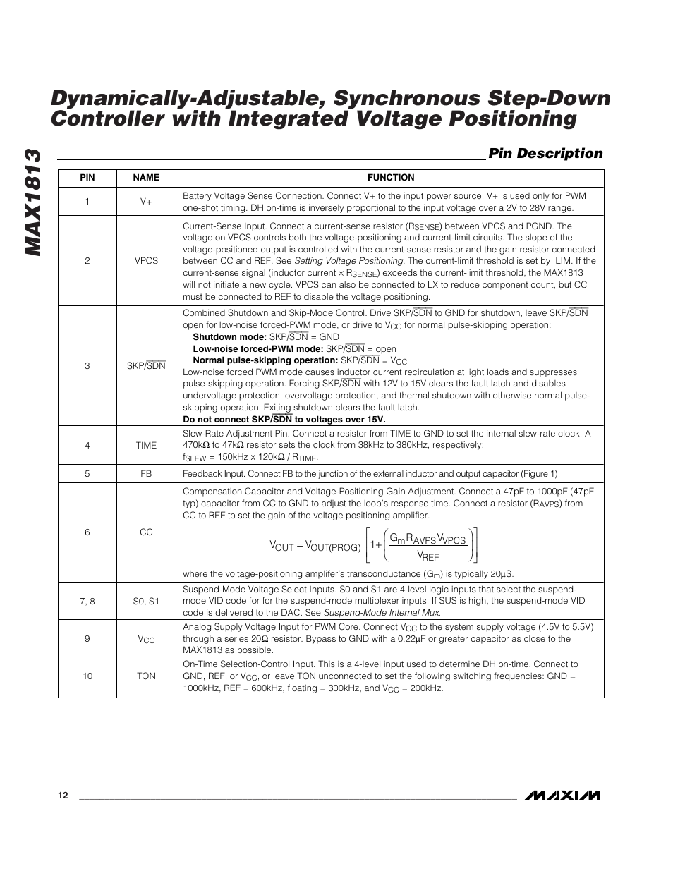 Pin description | Rainbow Electronics MAX1813 User Manual | Page 12 / 38