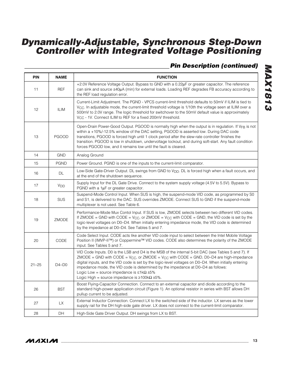 Pin description (continued) | Rainbow Electronics MAX1813 User Manual | Page 13 / 38