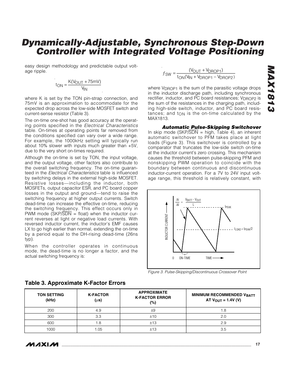 Table 3. approximate k-factor errors | Rainbow Electronics MAX1813 User Manual | Page 17 / 38