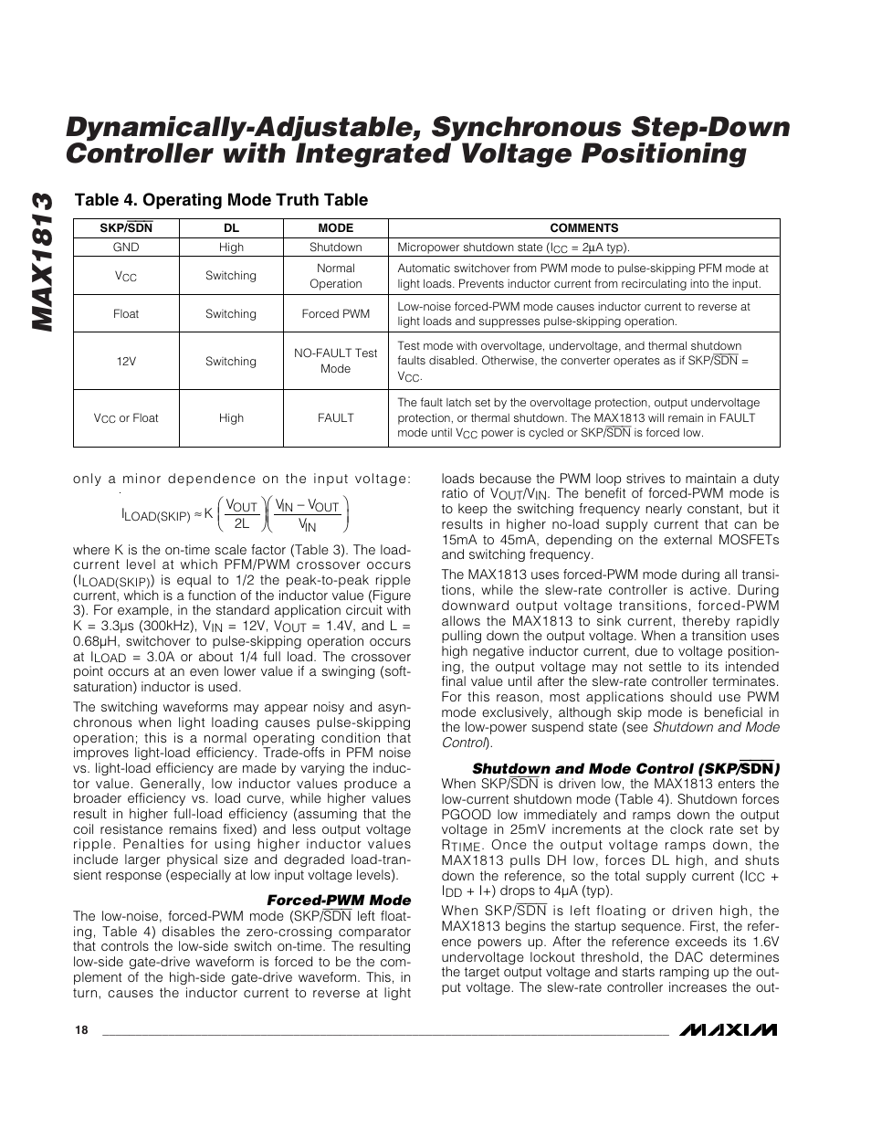 Table 4. operating mode truth table | Rainbow Electronics MAX1813 User Manual | Page 18 / 38